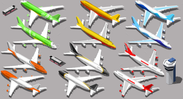 Vector Isometric Airplane - Man-made Objects Objects