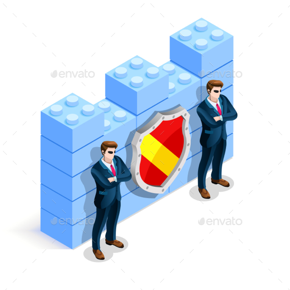 Vector Isometric Firewall Cyber Crime Protection - Miscellaneous Conceptual