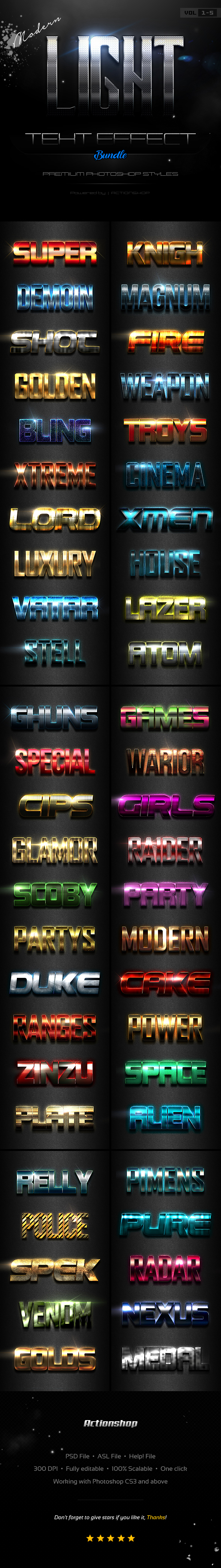 Modern Light Text Effects Bundle - Styles Photoshop