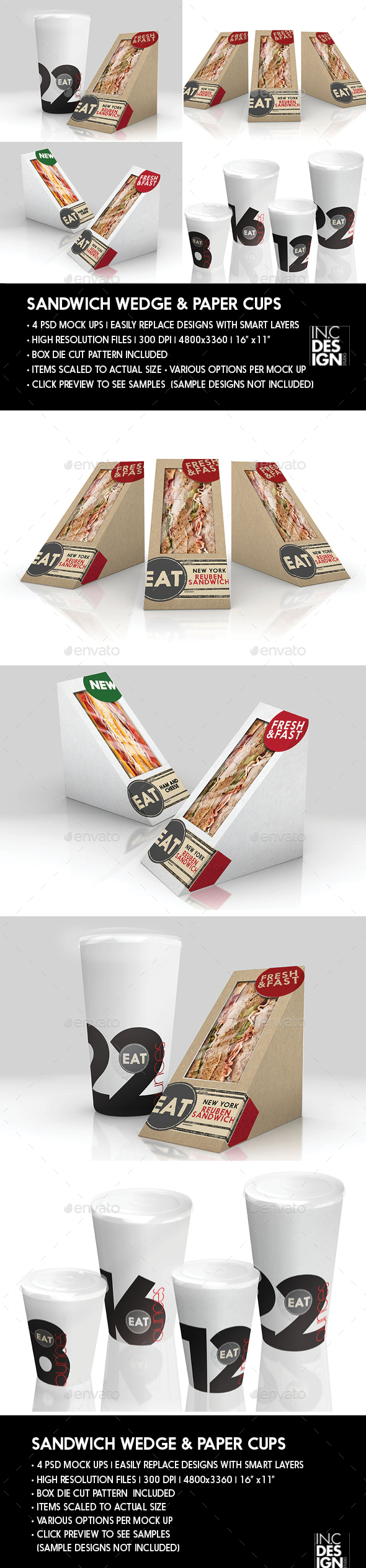 Packaging  Mock Up Sandwich Wedge Box and Soda Paper Cup Set