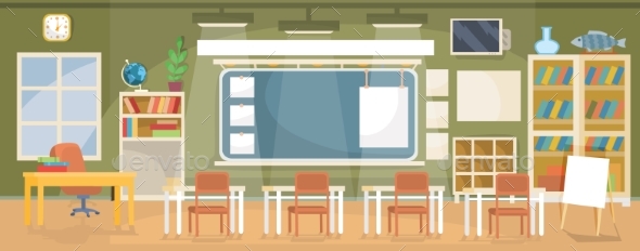 Vector Flat Illustration of an Empty Classroom - Man-made Objects Objects