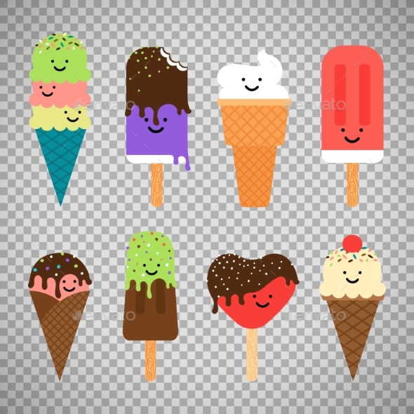 Ice Cream Icons on Transparent Background - Food Objects