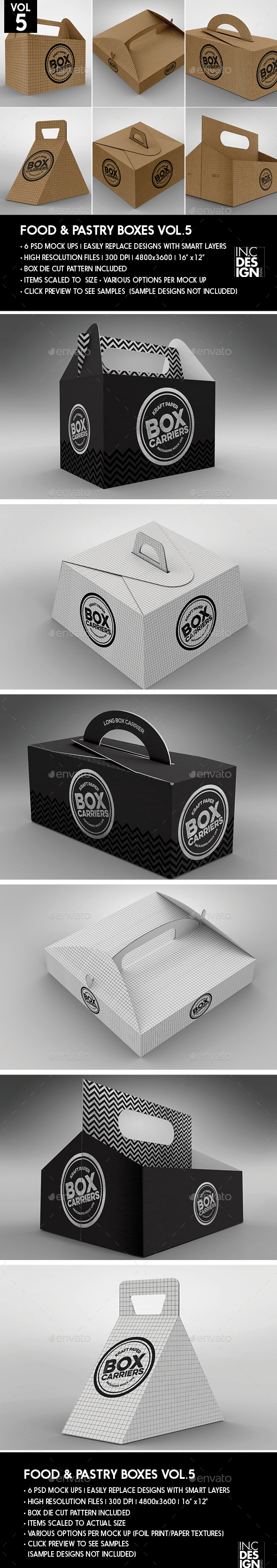 Food Pastry Boxes Vol.5: Kraft Carrier Boxes | Take Out Packaging Mock Ups