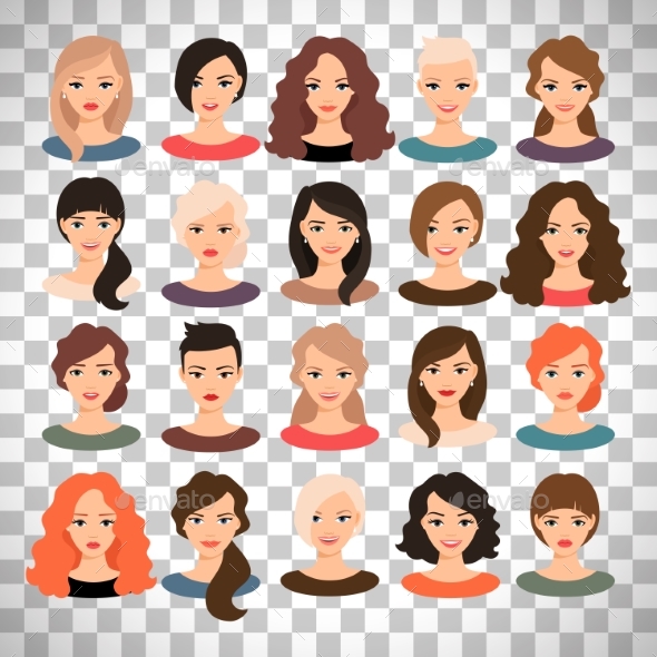 Woman Avatar Set on Transparent Background - People Characters