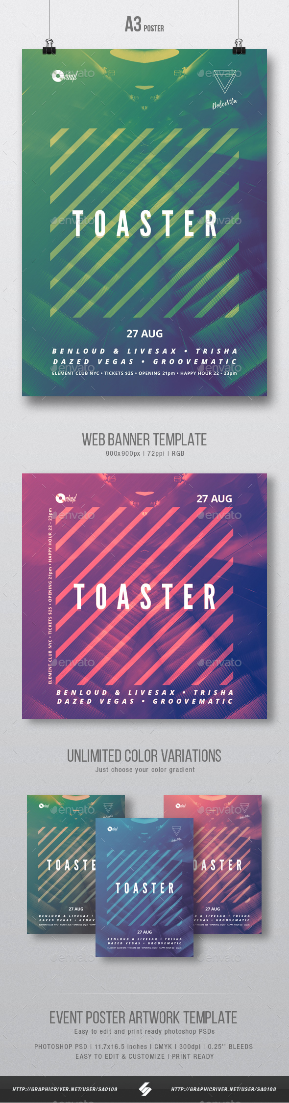 Toaster - Minimal Party Flyer / Poster Artwork Template A3 - Clubs & Parties Events