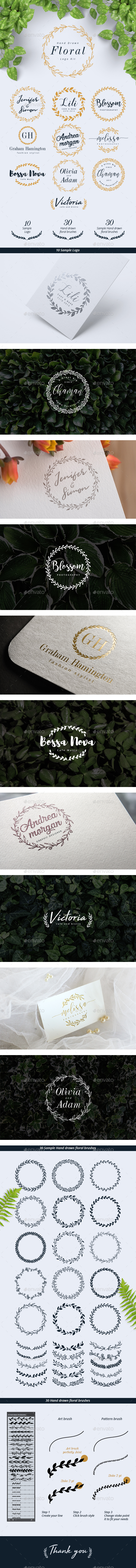 Hand Drawn Floral Logo Kit - Badges & Stickers Web Elements