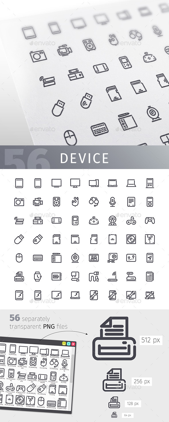 Device Line Icons Set - Technology Icons