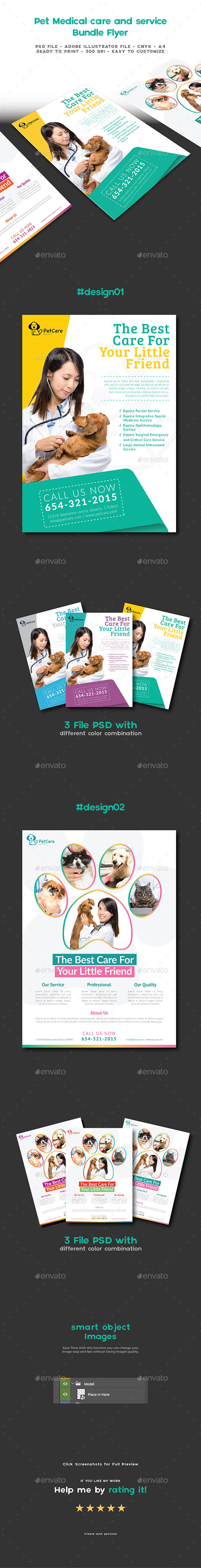 Bundle Flyer Pet Medical Care and Service Clinic - Flyers Print Templates