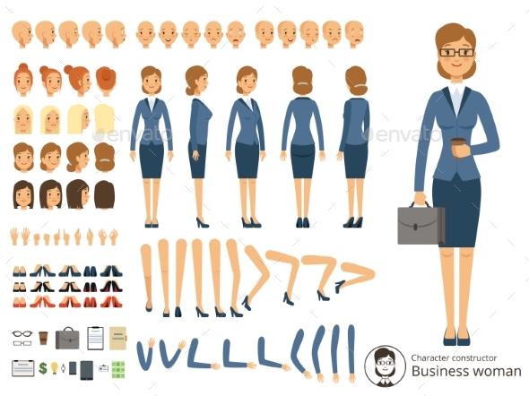 Character Constructor of Business Woman. Cartoon - People Characters