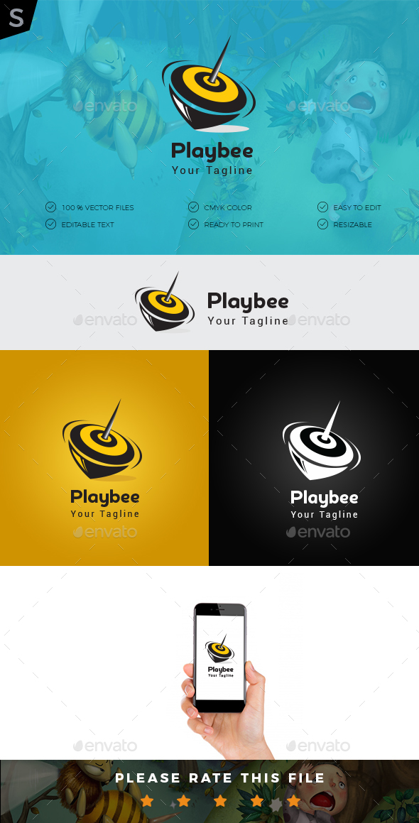 GraphicRiver Play Bee Logo 20332749 GraphicRiver Play Bee Logo 20332749