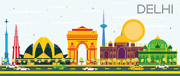 GraphicRiver Delhi India Skyline with Color Buildings and Blue Sky 20366650 GraphicRiver Delhi India Skyline with Color Buildings and Blue Sky 20366650