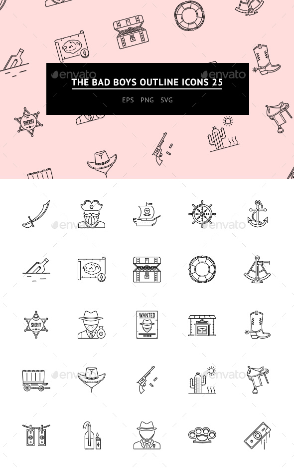 GraphicRiver The Bad Boys Outline Iicons 25 20367118 GraphicRiver The Bad Boys Outline Iicons 25 20367118