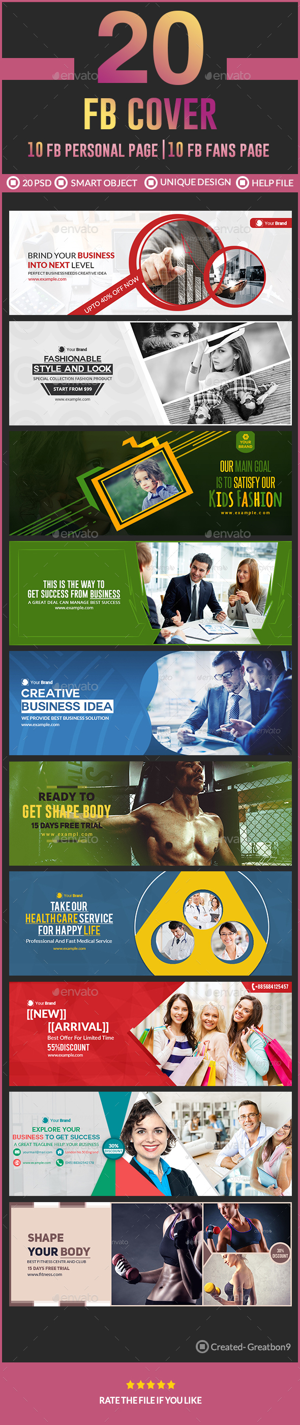 20 Facebook Cover Bundle(vol -1) - 10 Set - Facebook Timeline Covers Social Media