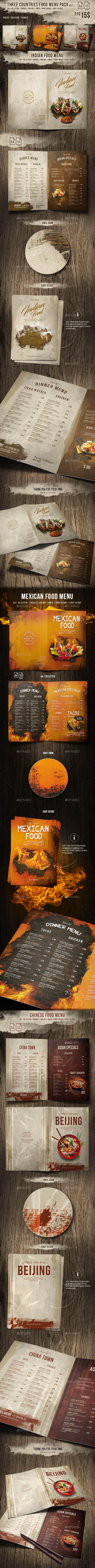 Three Countries Menu Pack vol-1 - A4 and US Letter - Food Menus Print Templates