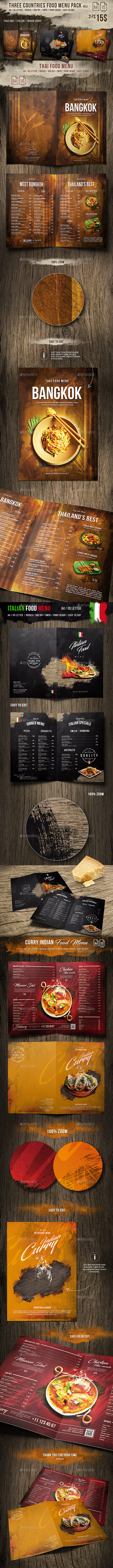 Three Countries Menu Pack vol-2 - A4 and US Letter - Food Menus Print Templates