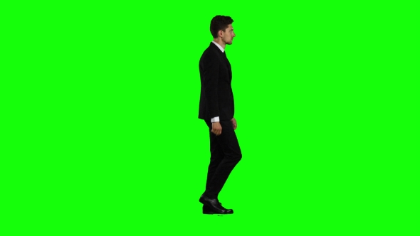 Man Goes To a Business Meeting, Thinks About Money and Profits. Green Screen alt