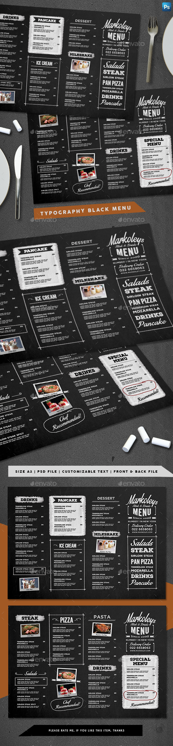 Typography Blackboard Menu - Food Menus Print Templates