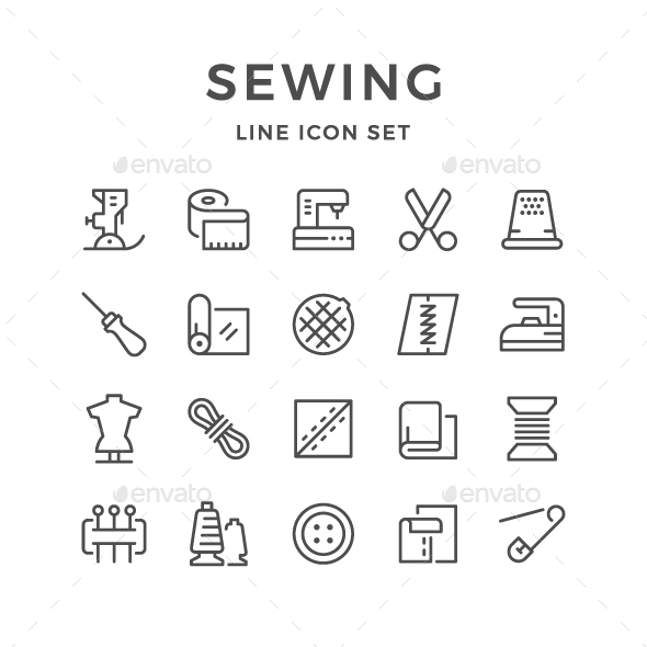 Set Line Icons of Sewing - Man-made objects Objects