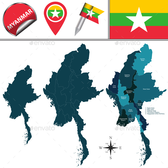 Map of Myanmar with Divisions - Travel Conceptual