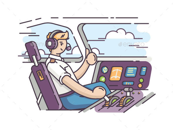 Airplane Pilot in Cockpit - People Characters