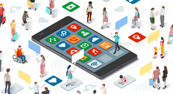 People Connecting Smartphone Isometric Vector Infographic - Vectors