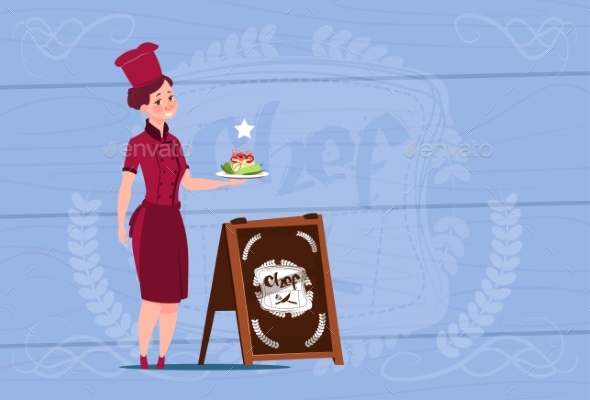 Female Chef Cook Holding Salad Smiling - People Characters