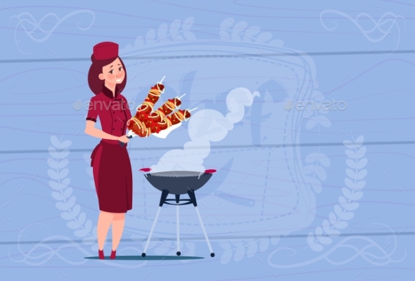 GraphicRiver Female Chef Cook Holding Kebab Cartoon 20381803 GraphicRiver Female Chef Cook Holding Kebab Cartoon 20381803