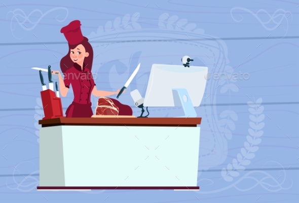 GraphicRiver Female Chef Cooking in Front of Web Camera 20381834 GraphicRiver Female Chef Cooking in Front of Web Camera 20381834