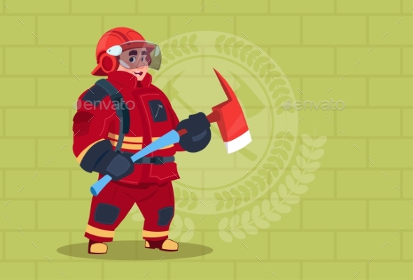 GraphicRiver Fireman Holding Hammer Wearing Uniform and Helmet 20382167 GraphicRiver Fireman Holding Hammer Wearing Uniform and Helmet 20382167