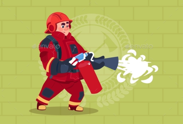 GraphicRiver Fireman Hold Extinguisher Wearing Uniform 20382187 GraphicRiver Fireman Hold Extinguisher Wearing Uniform 20382187