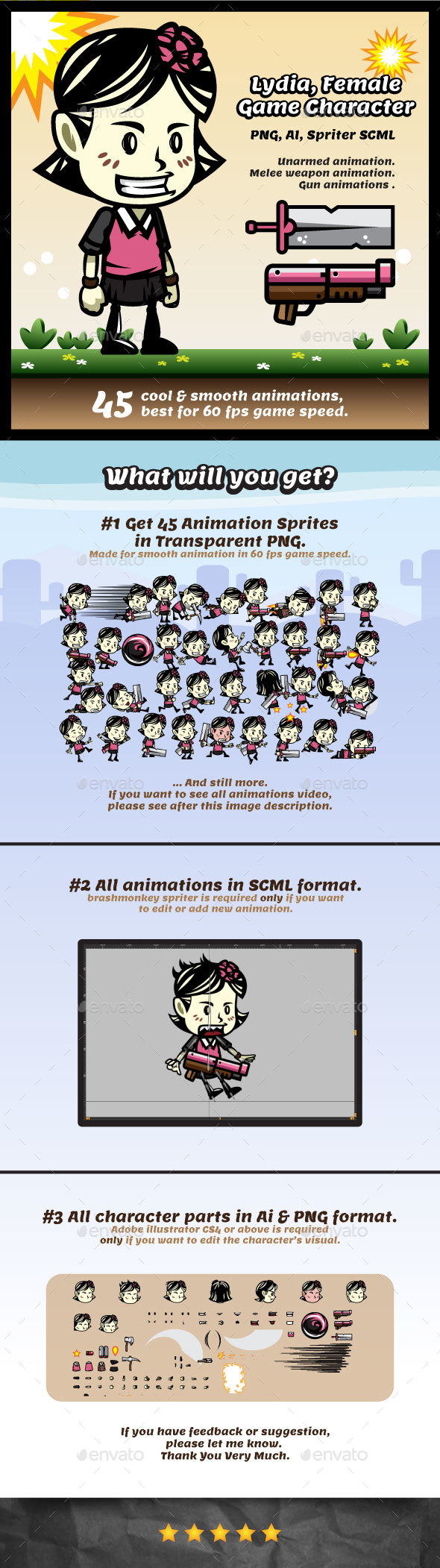 Lydia Female Game Character Sprites - Sprites Game Assets