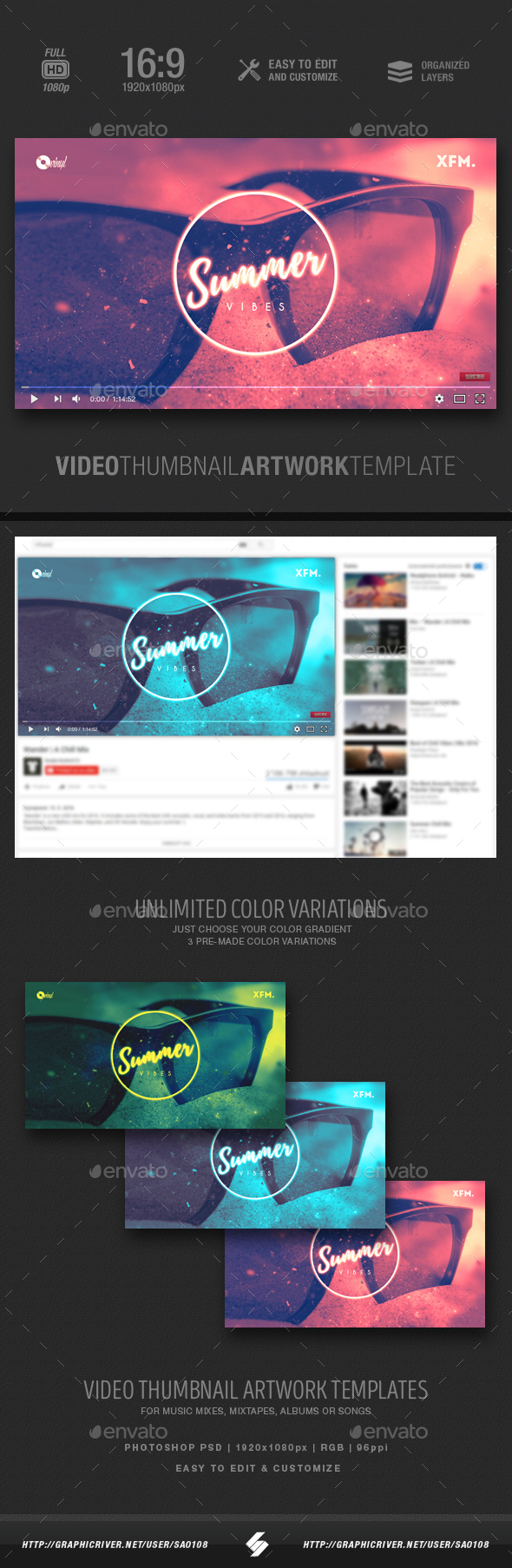 Summer Vibes - Music Video Thumbnail Artwork Template - YouTube Social Media