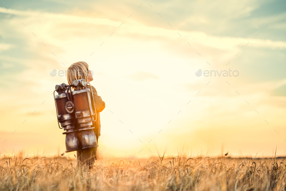 Boy at sunset - Stock Photo - Images