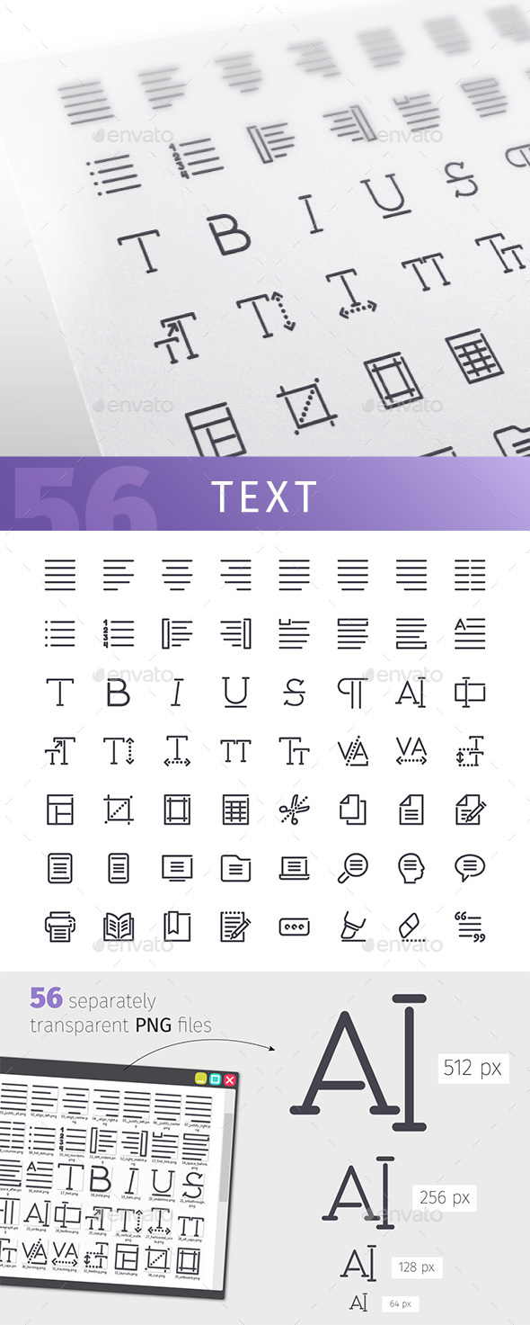 Text Line Icons Set - Technology Icons