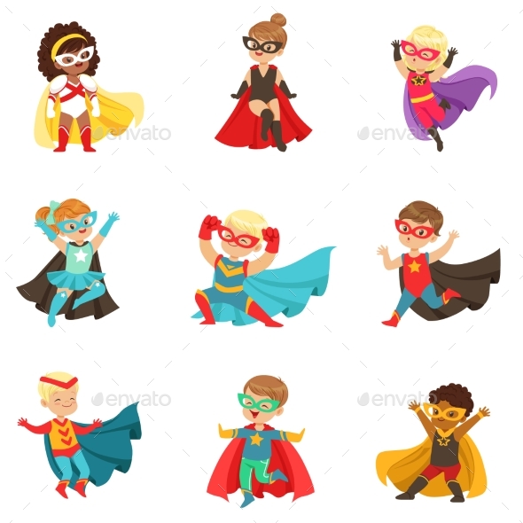 Superhero Girls and Boys Set, Kids in Superhero