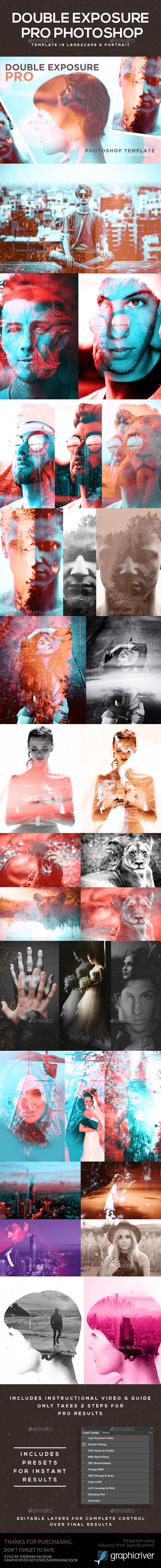 Double Exposure Pro Photoshop Template - Photo Templates Graphics
