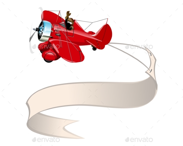 Cartoon Retro Airplane with Banner