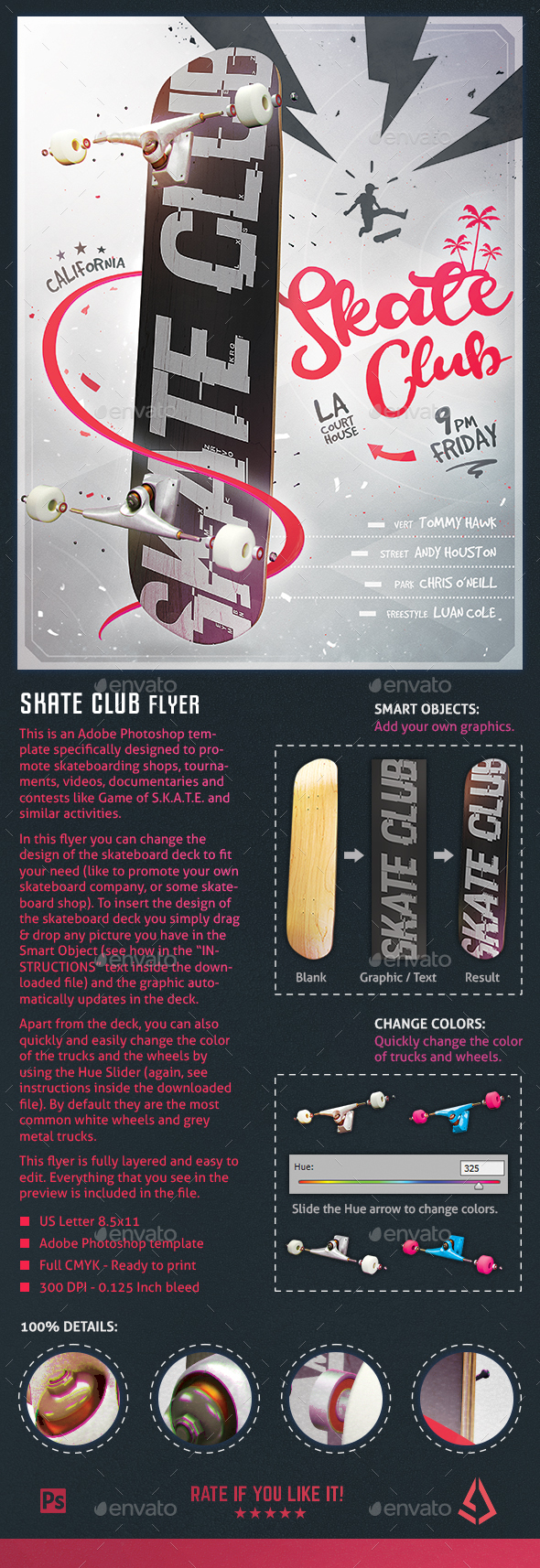 Skate Club Flyer - Skateboard Mockup Poster Template - Sports Events