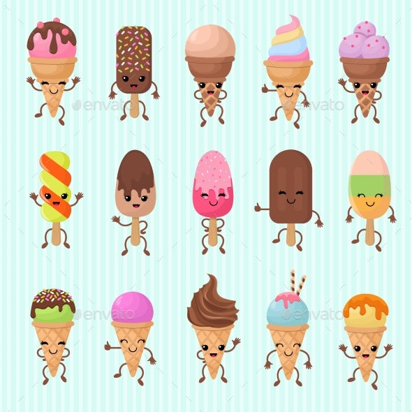 Ice Cream Vector Characters with Happy