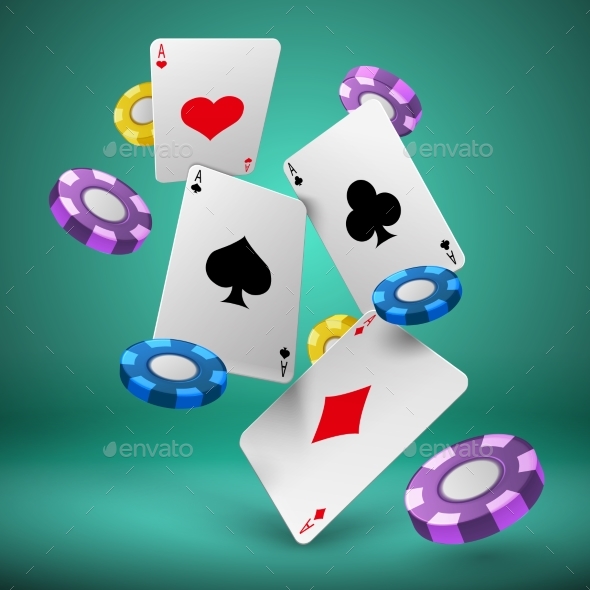 Falling Playing Cards and Poker Chips Gambling