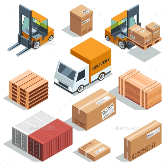 Isometric Industry Machine for Lading, Freight - Objects Vectors