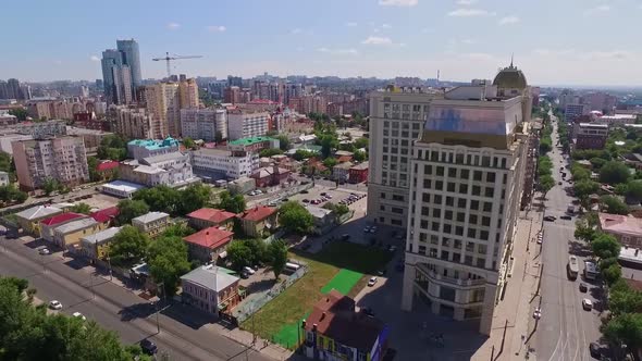 Different Architectural Styles in Old Russian City at Summer Day Aerial View