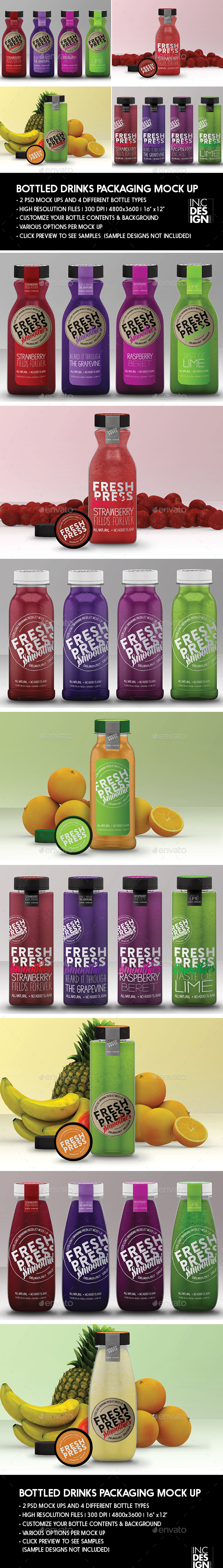 Bottled Juice / Smoothies Logo and Packaging Bottle Mock Ups