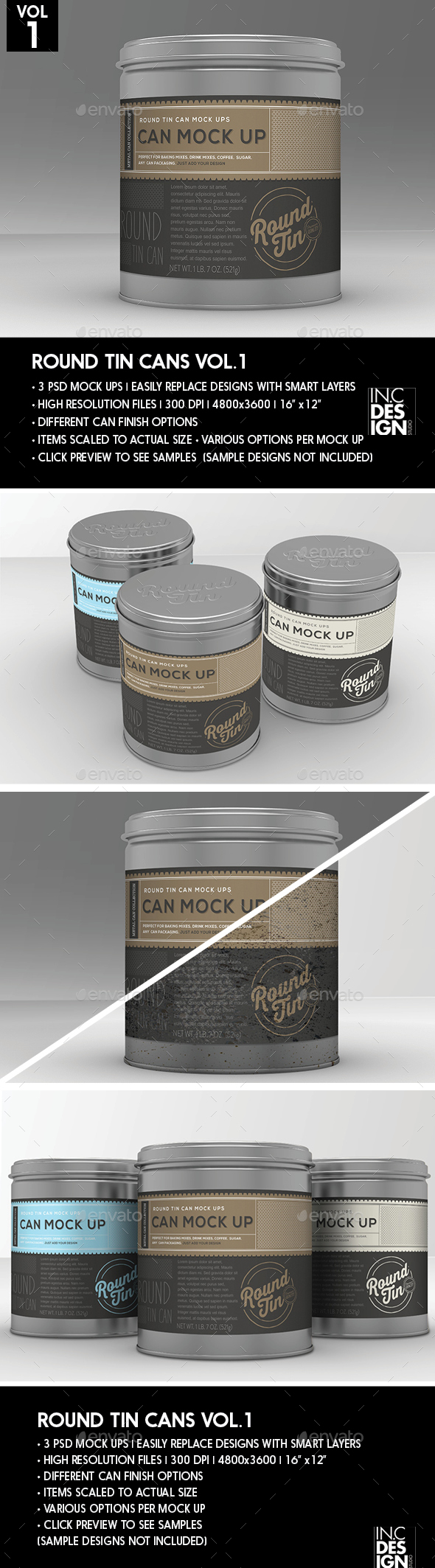 Round Tin Cans Vol.1 Packaging Mock Ups