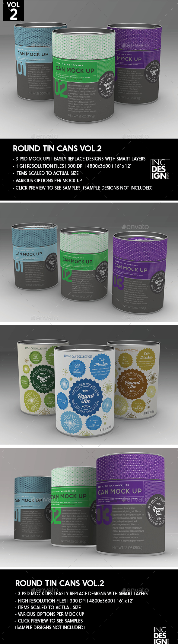 Round Tin Cans Vol.2 Packaging Mock Ups