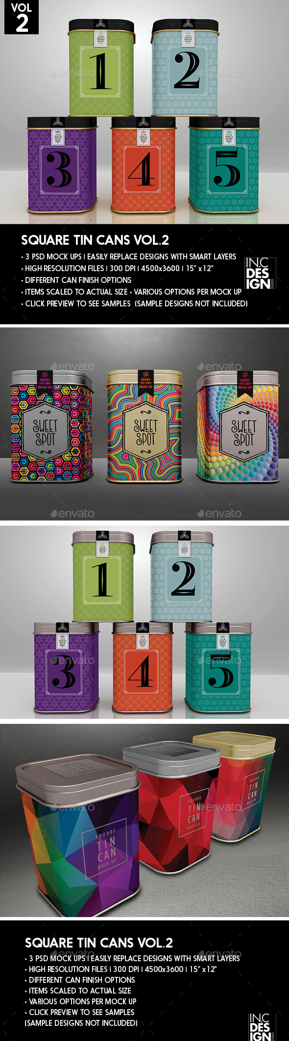 Square Tin Cans Packaging Mock Up  for Tea or Coffee or Storage