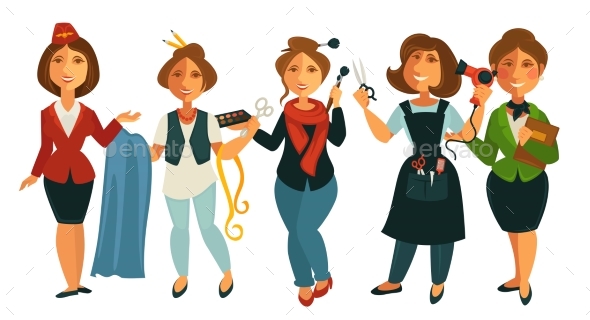 People Professions Woman Stewardess, Tailor - People Characters