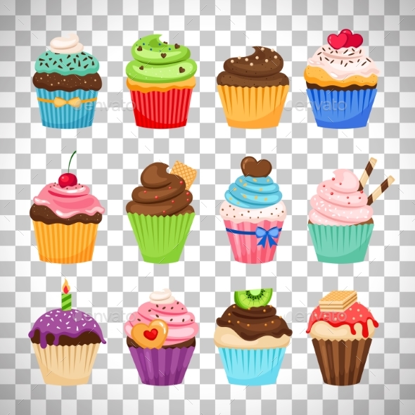 GraphicRiver Delicious Cupcakes Set on Transparent Background 20389277 GraphicRiver Delicious Cupcakes Set on Transparent Background 20389277
