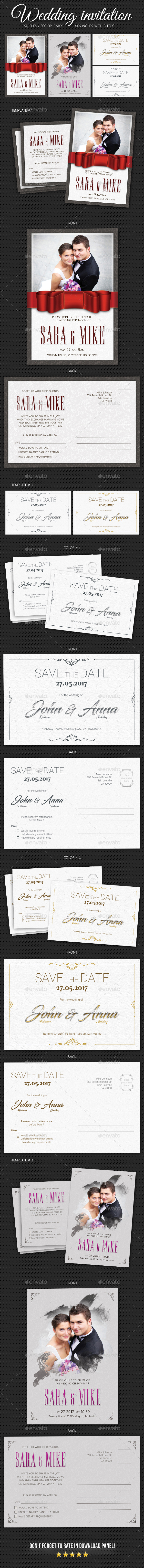 Wedding Invitation Bundle 3 - Cards & Invites Print Templates