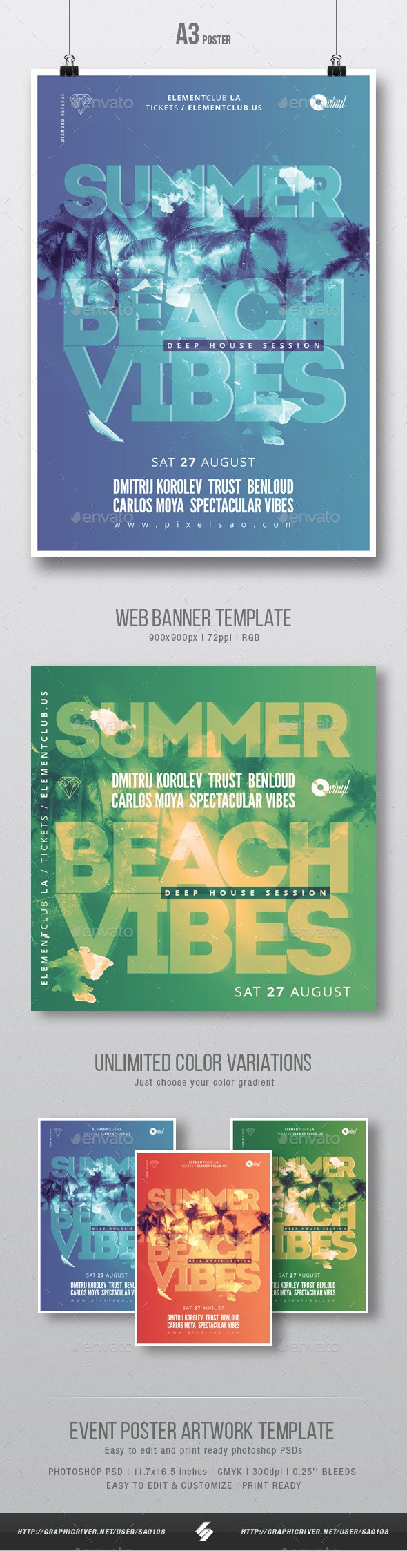 Summer Beach Vibes - House Music Flyer / Poster Template A3 - Clubs & Parties Events
